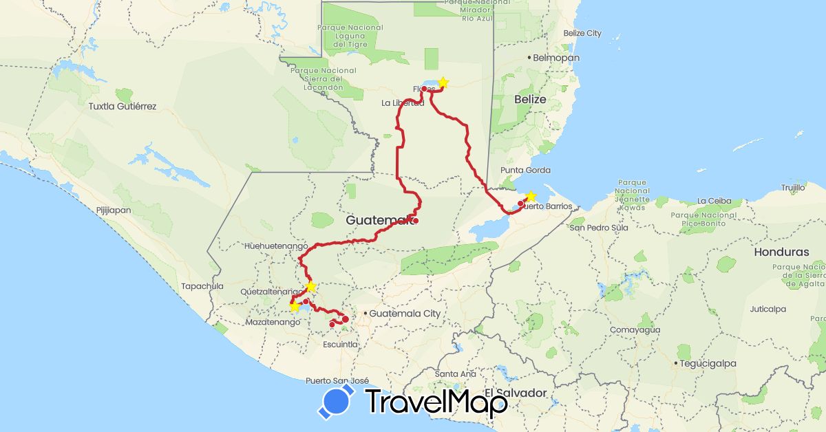 TravelMap itinerary: driving, itinéraire parcouru in Guatemala (North America)
