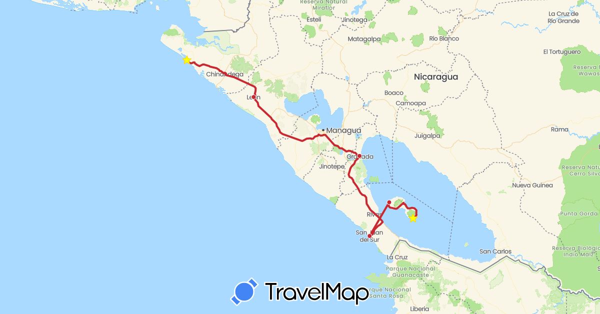 TravelMap itinerary: driving, itinéraire parcouru in Nicaragua (North America)
