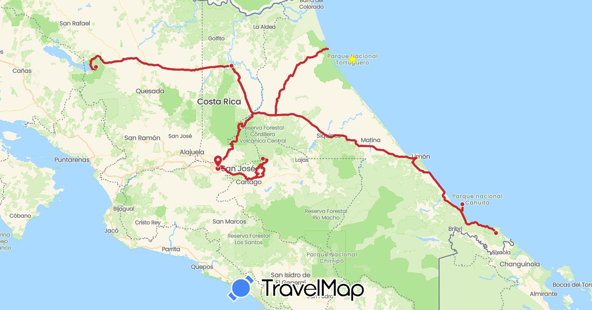 TravelMap itinerary: driving, itinéraire parcouru in Costa Rica (North America)